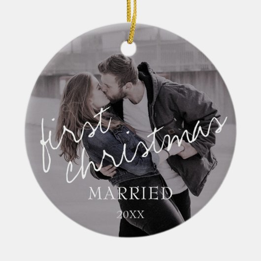フォトカリグラフィ初クリス結婚したマス セラミックオーナメント (正面)