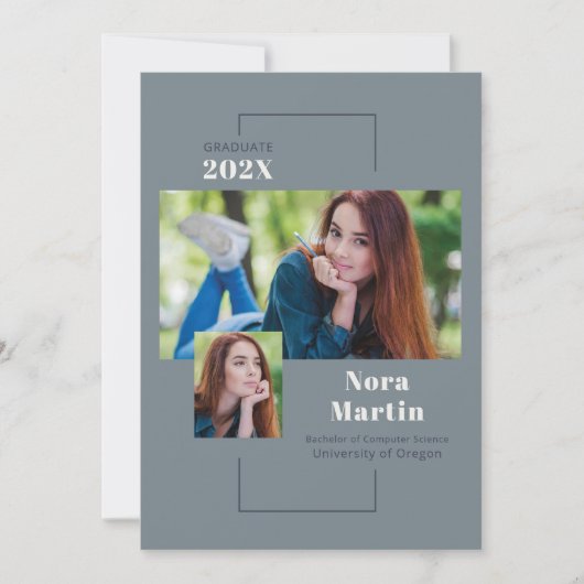 フォトカレッ数々のジ卒業ほこりっぽいブルー 案内状 (正面)