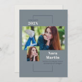 フォトカレッ数々のジ卒業ほこりっぽいブルー 案内状 (正面/裏面)