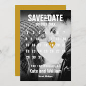 フォトカレンダーの金ゴールドモダンハート結婚の セーブザデート (正面/裏面)
