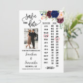 フォトカレンダーは、海軍のブルゴーニュの日付を結婚保存します 招待状 (スタンド正面)