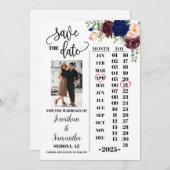 フォトカレンダーは、海軍のブルゴーニュの日付を結婚保存します 招待状 (正面/裏面)