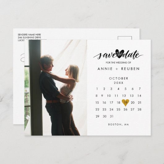 フォトカレンダー金ゴールドエレガントハートの保存日  案内ポストカード (正面/裏面)