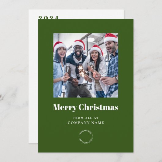 フォトカレンダー2024会社ロゴQRグリーンクリスマス シーズンカード (正面/裏面)