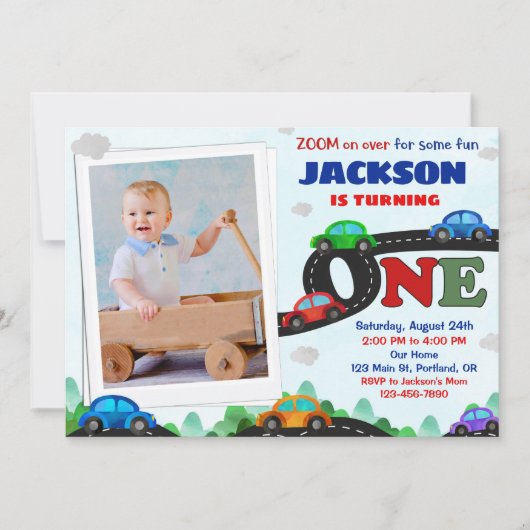 フォトカーズ誕生日の招待ドライバ1st誕生日 招待状 (正面)