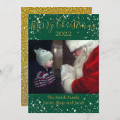 フォトカードスノーメリークリスマスグリーン金ゴールド シーズンカード (正面/裏面)
