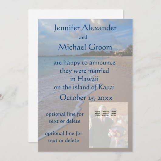 フォトカード結婚告知かわいらしビーチ 案内状 (正面/裏面)