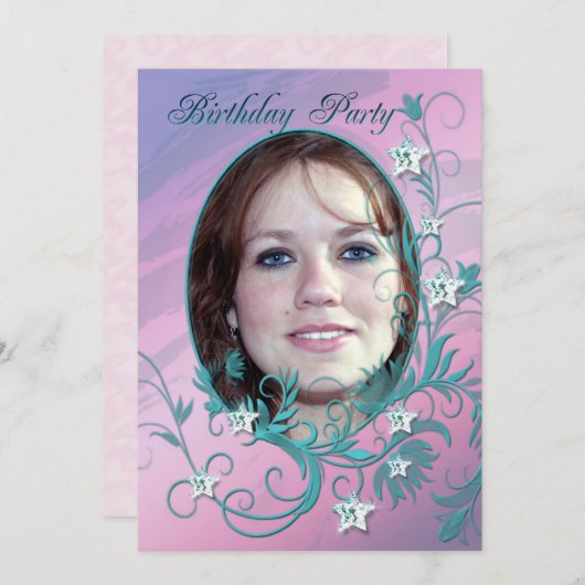 フォトカード誕生日パーティーの招待 招待状 (正面/裏面)