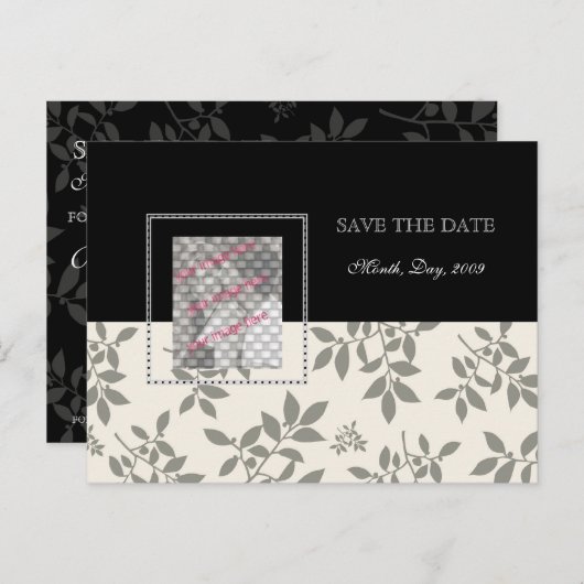 フォトカード、白黒が日付はがきを保存 案内ポストカード (正面/裏面)