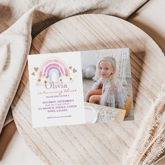フォトガーリー誕生日招待状レインボーキッズ 招待状