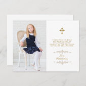 フォトガールエレガント金ゴールドのクロス確認 サンキューカード (正面/裏面)