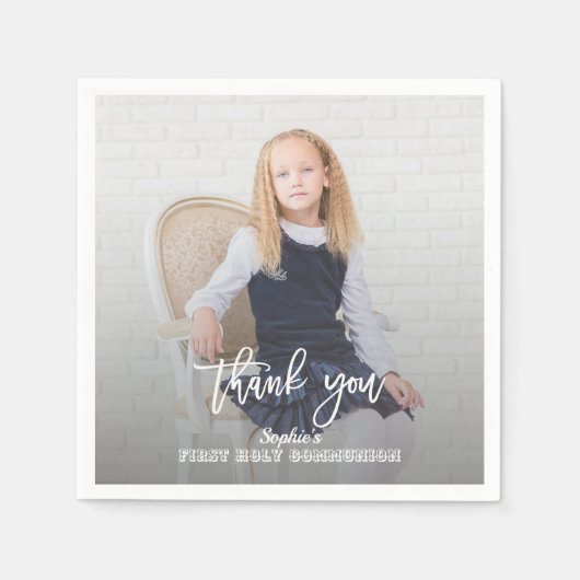 フォトガールエレガント金ゴールドクロスファースト聖餐式 スタンダードカクテルナプキン (正面)