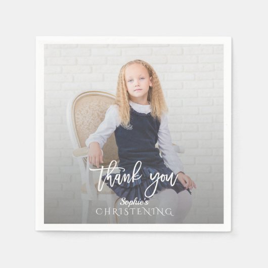 フォトガールエレガント金ゴールドクロス《キリスト教》洗礼式や命名式 スタンダードカクテルナプキン (正面)