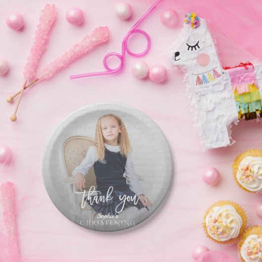 フォトガールエレガント金ゴールドクロス《キリスト教》洗礼式や命名式 ペーパープレート (パーティー)