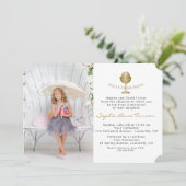 フォトガールエレガント金ゴールド聖餐式 招待状 (スタンド正面)