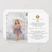 フォトガールエレガント金ゴールド聖餐式 招待状 (正面/裏面)