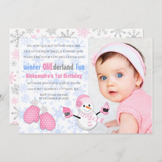 フォトガールズウィンターワンダーランド誕生日パーティー 招待状 (正面/裏面)