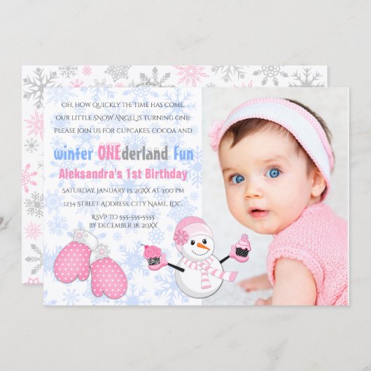 フォトガールズウィンターワンダーランド誕生日パーティー 招待状 (正面/裏面)