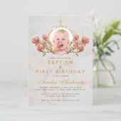 フォトガールバプティスピンクマグノリアファースト誕生日 招待状 (スタンド正面)