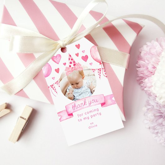 フォトガールボーコケットピンク誕生日ありがとう ギフトタグ