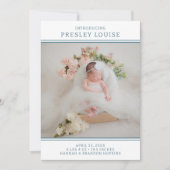 フォトガールモダンティール(緑がかった色)誕生発表 招待状 (正面)