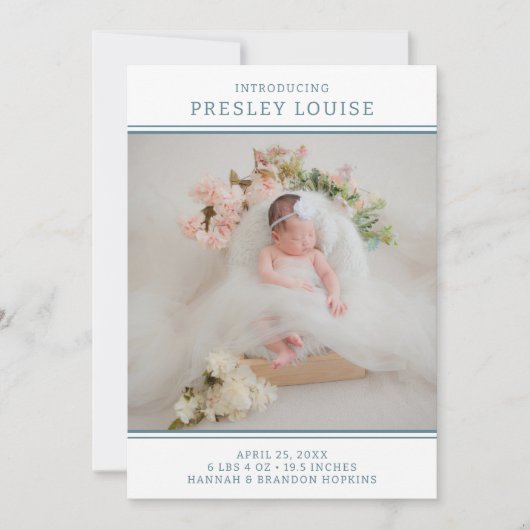 フォトガールモダンティール（緑がかった色）誕生発表 招待状 (正面)