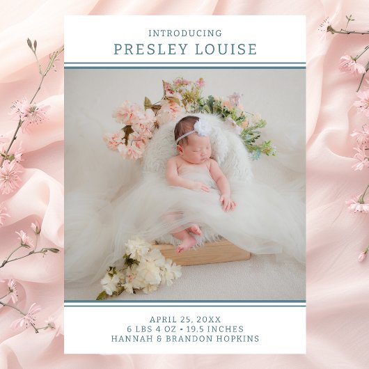 フォトガールモダンティール(緑がかった色)誕生発表 招待状