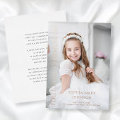 フォトガールモダンファースト聖餐式バラ金ゴールド 箔招待状