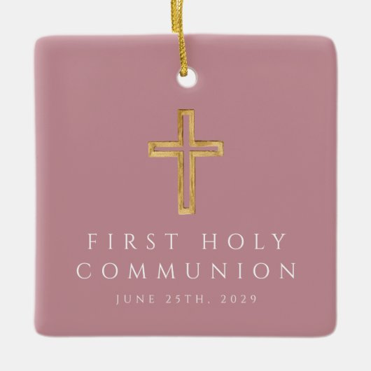 フォトガール宗教クロスピンク第一聖餐式 セラミックオーナメント (正面)