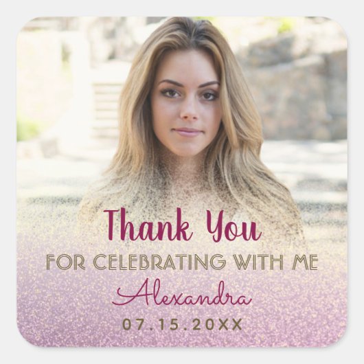 フォトガール誕生日ありがとう スクエアシール (正面)