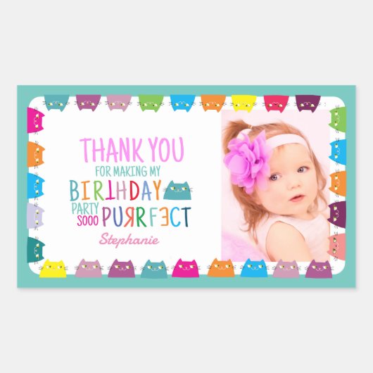 フォトガール 誕生日お礼 長方形シール (正面)