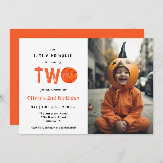 フォトキッズとハロウィーンカボチャ2nd誕生日 招待状 (正面/裏面)