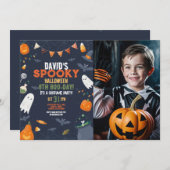 フォトキッズハロウィーン誕生日パーティカボチャ少年 招待状 (正面/裏面)