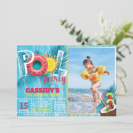 フォトキッズプールパーティー誕生日 招待状 (スタンド正面)