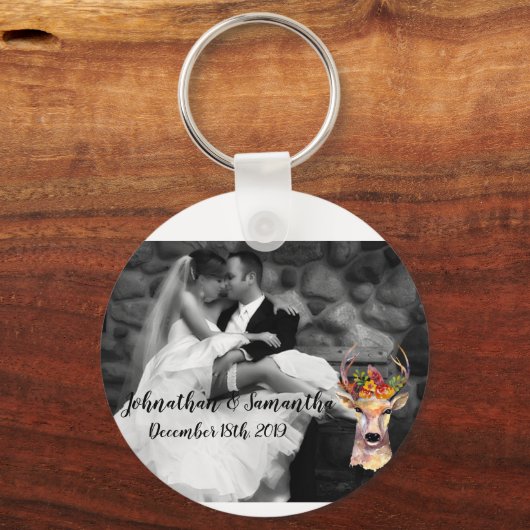 フォトキパーソナライズされたーのチェーンboho deerバックヘッドB キーホルダー (正面)