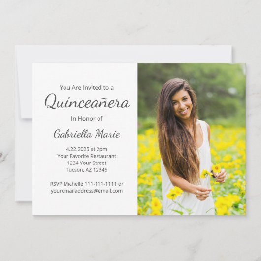 フォトキモダンンセアニラエレガントグレイタイポグラフィ 招待状 (正面)