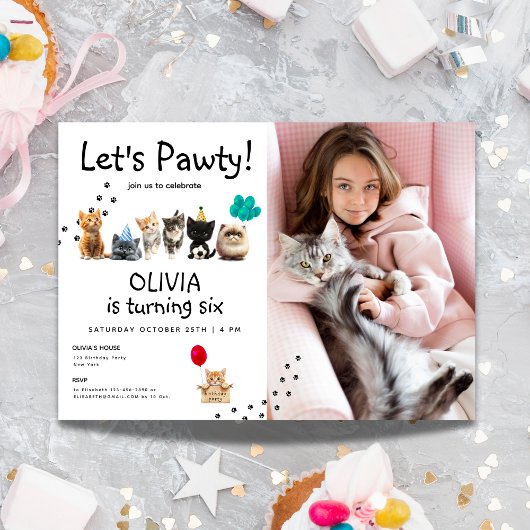 フォトキャット誕生日招待状 | かわいい子猫パワティ 招待状