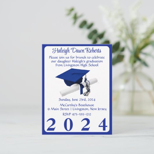 フォトキャップ&ディプロマ王室のブルー卒業 招待状 (スタンド正面)