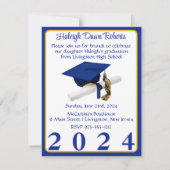 フォトキャップ&ディプロマ王室のブルー&金ゴールド卒業 招待状 (正面)