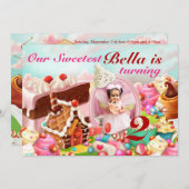 フォトキャンディランドバースデーパーティ招待状 招待状 (正面/裏面)