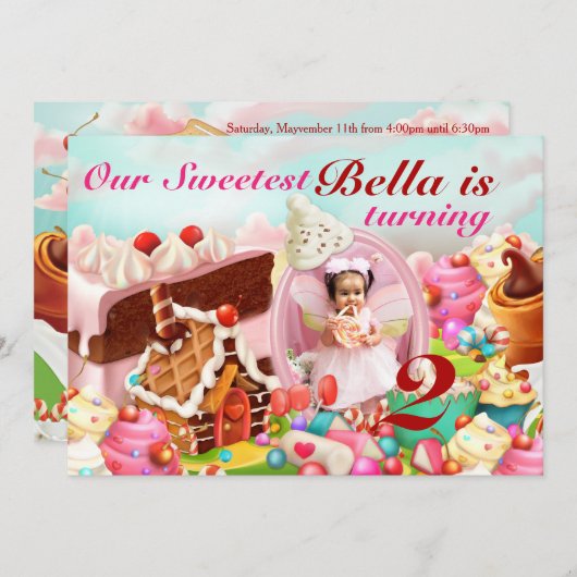 フォトキャンディランドバースデーパーティ招待状 招待状 (正面/裏面)