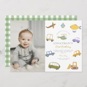 フォトキュートパステルカートラック飛行機ロケット誕生日 招待状
