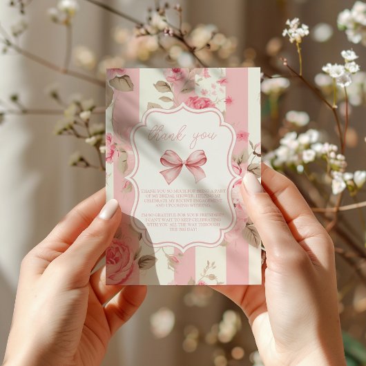 フォトキュートピンクボウブライダルシャワー サンキューカード