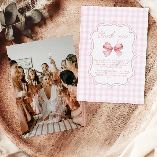 フォトキュートピンクボウブライダルシャワー サンキューカード