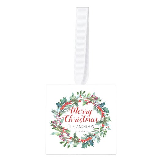 フォトキューブオーナメントメリークリスマスリース キューブオーナメント (正面)