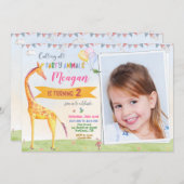 フォトキリン誕生日の招待サファリジャングル 招待状 (正面/裏面)