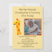 フォトキリン・オレンジと黄色の誕生日 招待状 (正面)