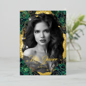 フォトキンセアニェラエメラルドバラ金ゴールドレース 箔招待状 (立ち正面)