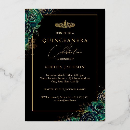 フォトキンセアニェラエメラルドバラ金ゴールドレース 箔招待状 (裏面)