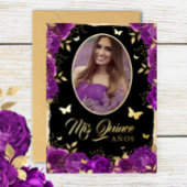 フォトキンセアニェラパープル金ゴールドバラ蝶 箔招待状